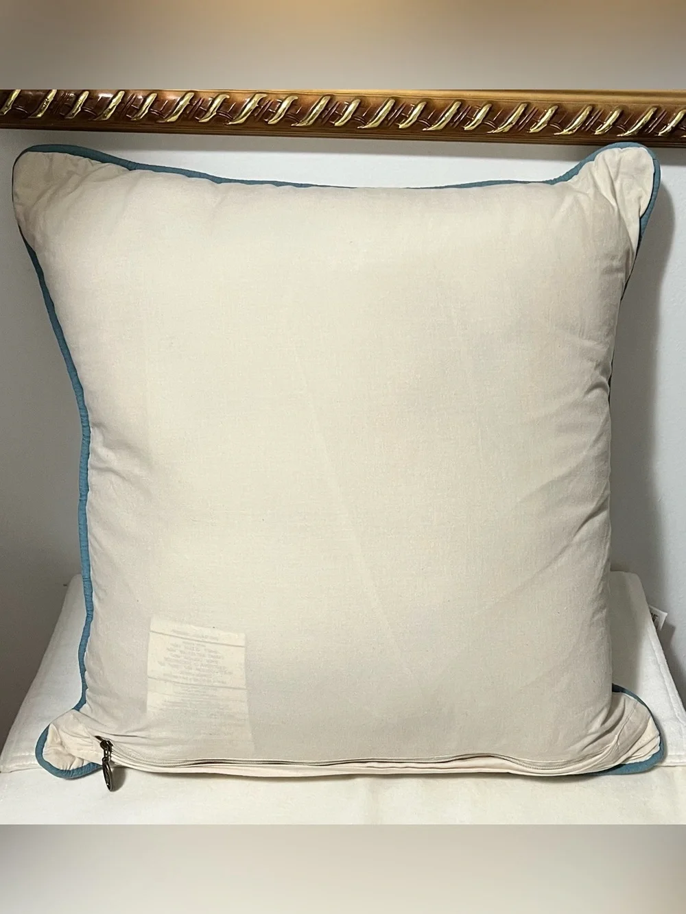 NWOT Pier1 Blue and Beige Peacock Beaded Accent Pillow 18 X 18 inches